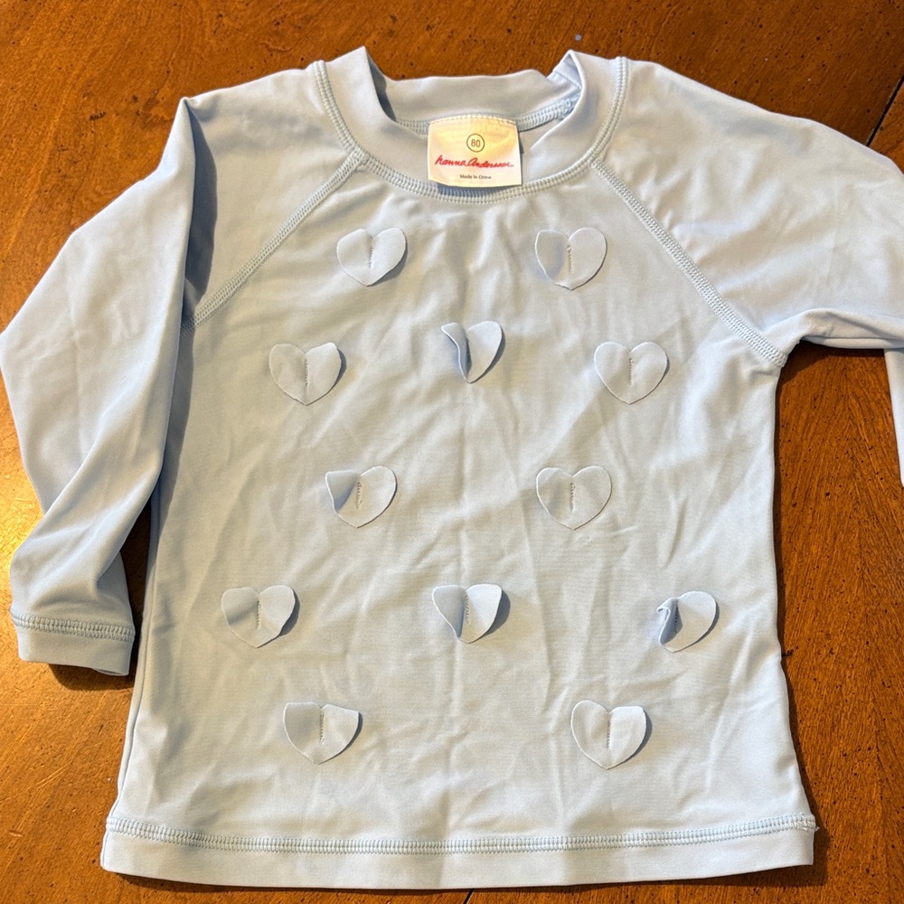 Hanna Andersson Pale Blue Long Sleeve Tee with Heart Appliqués
